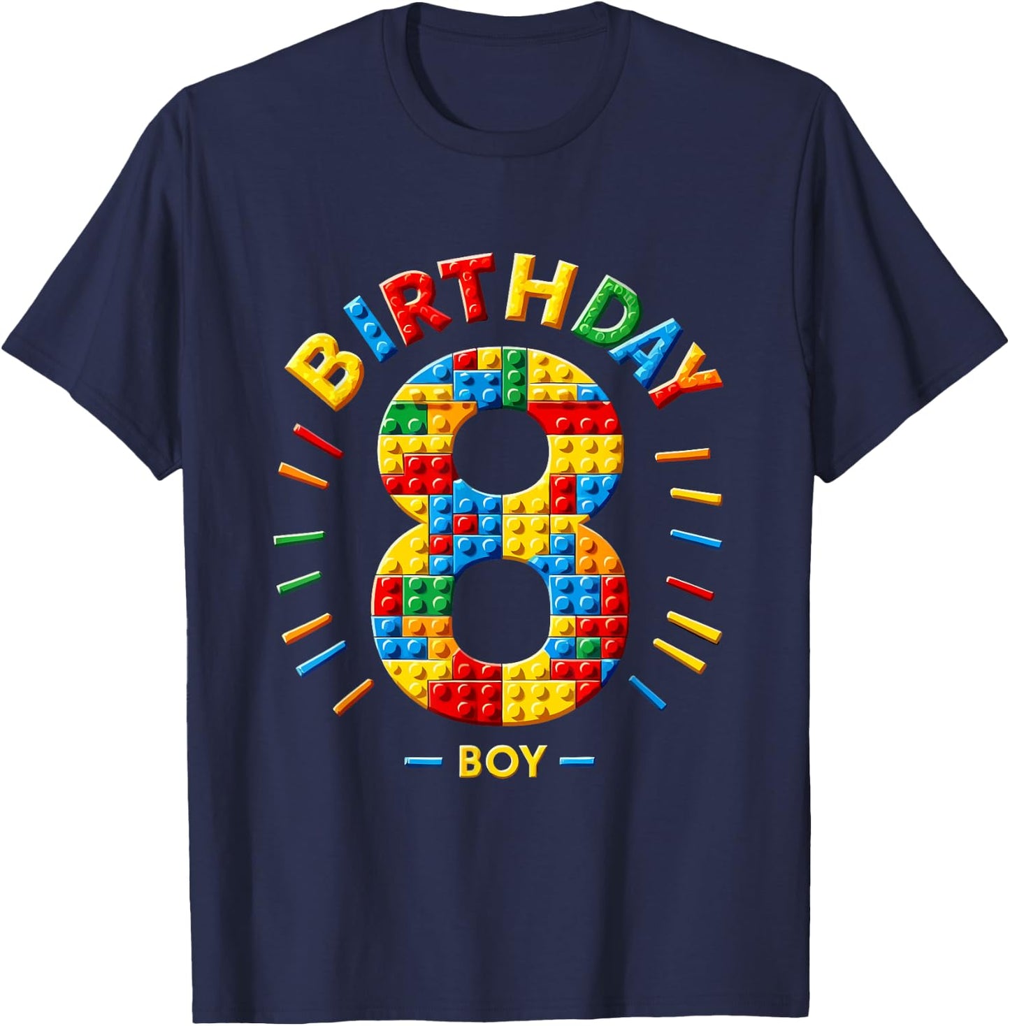 Master Builder 8th Birthday Boy 8 Eight Years Building Blocks , black T-Shirt - T-Shirt | Navy
