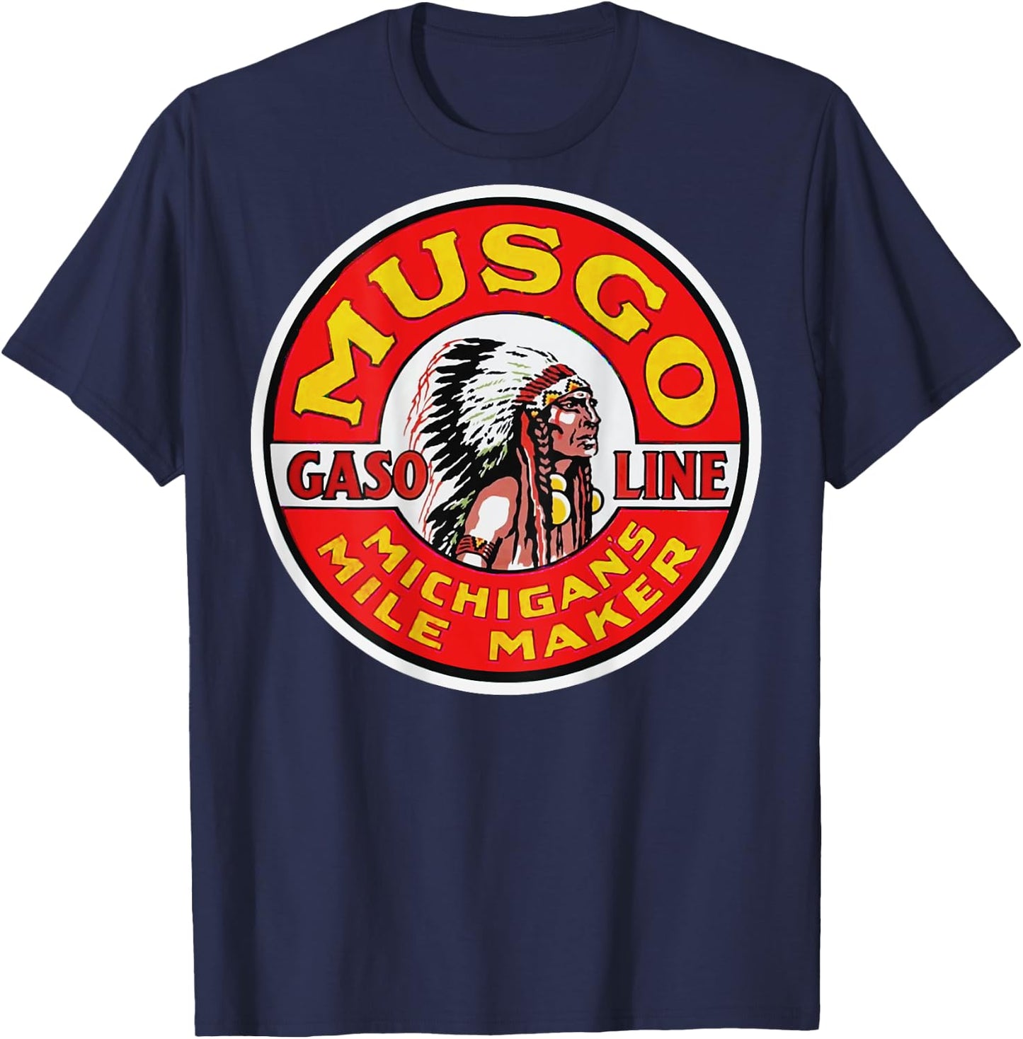 Back Print Only Retro Vintage Gas Station Musgo Gasoline Oil T-Shirt - T-Shirt | Navy
