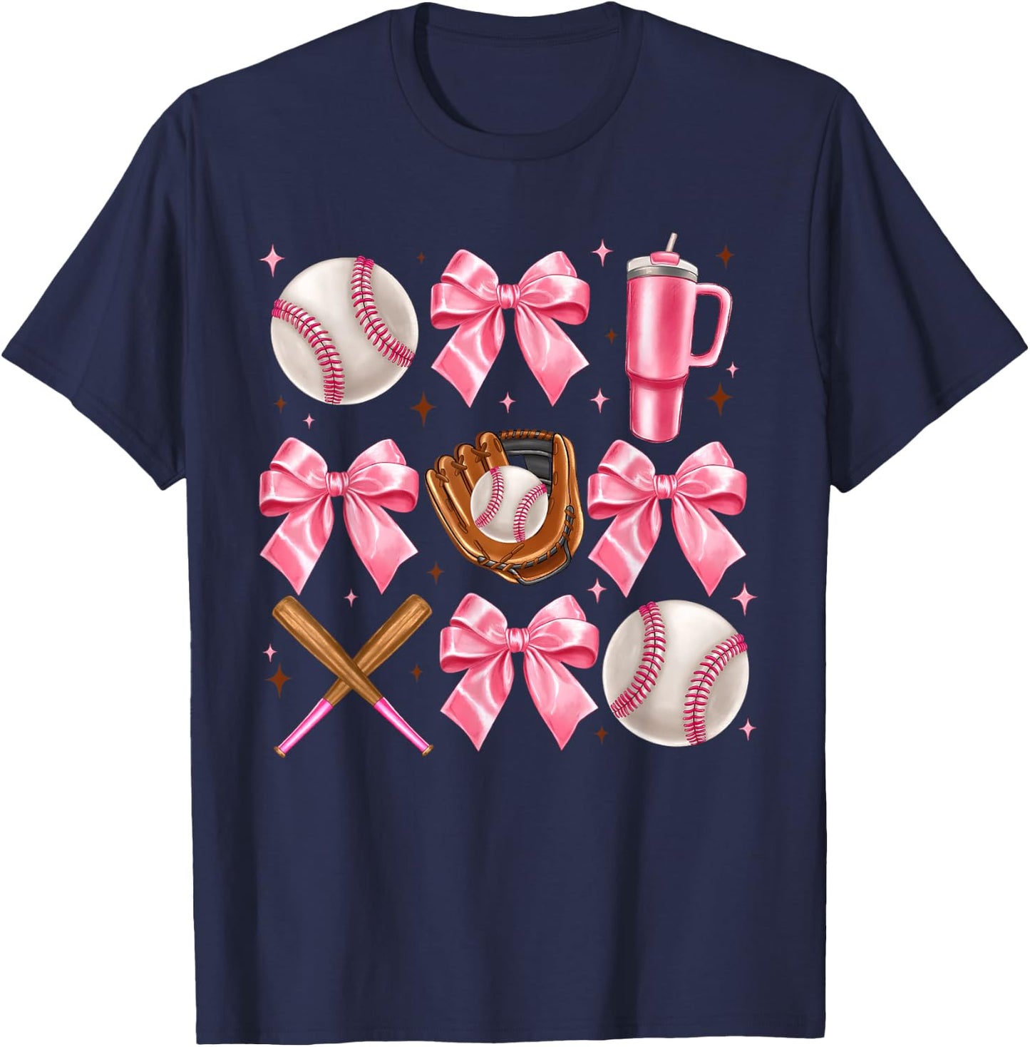 Baseball Coquette Bow Softball Girl Women T-Shirt - T-Shirt | Navy