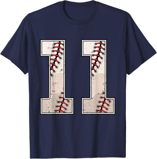 Baseball Birthday Boy Eleven 11 Years Old 11th Bday Party T-Shirt - T-Shirt | Navy