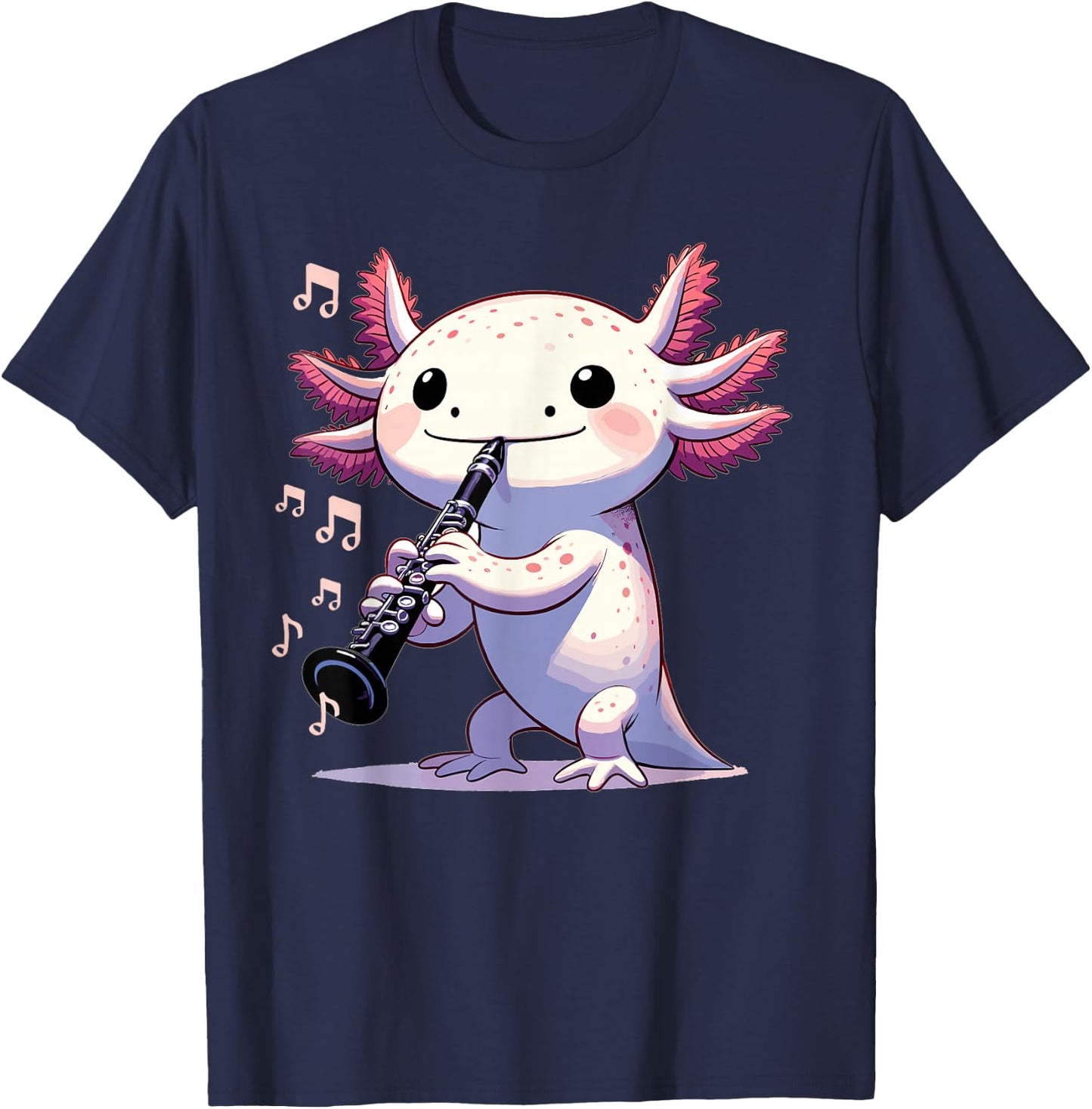 Cute Pink Kawaii Axolotl Playing Clarinet T-Shirt - T-Shirt | Navy