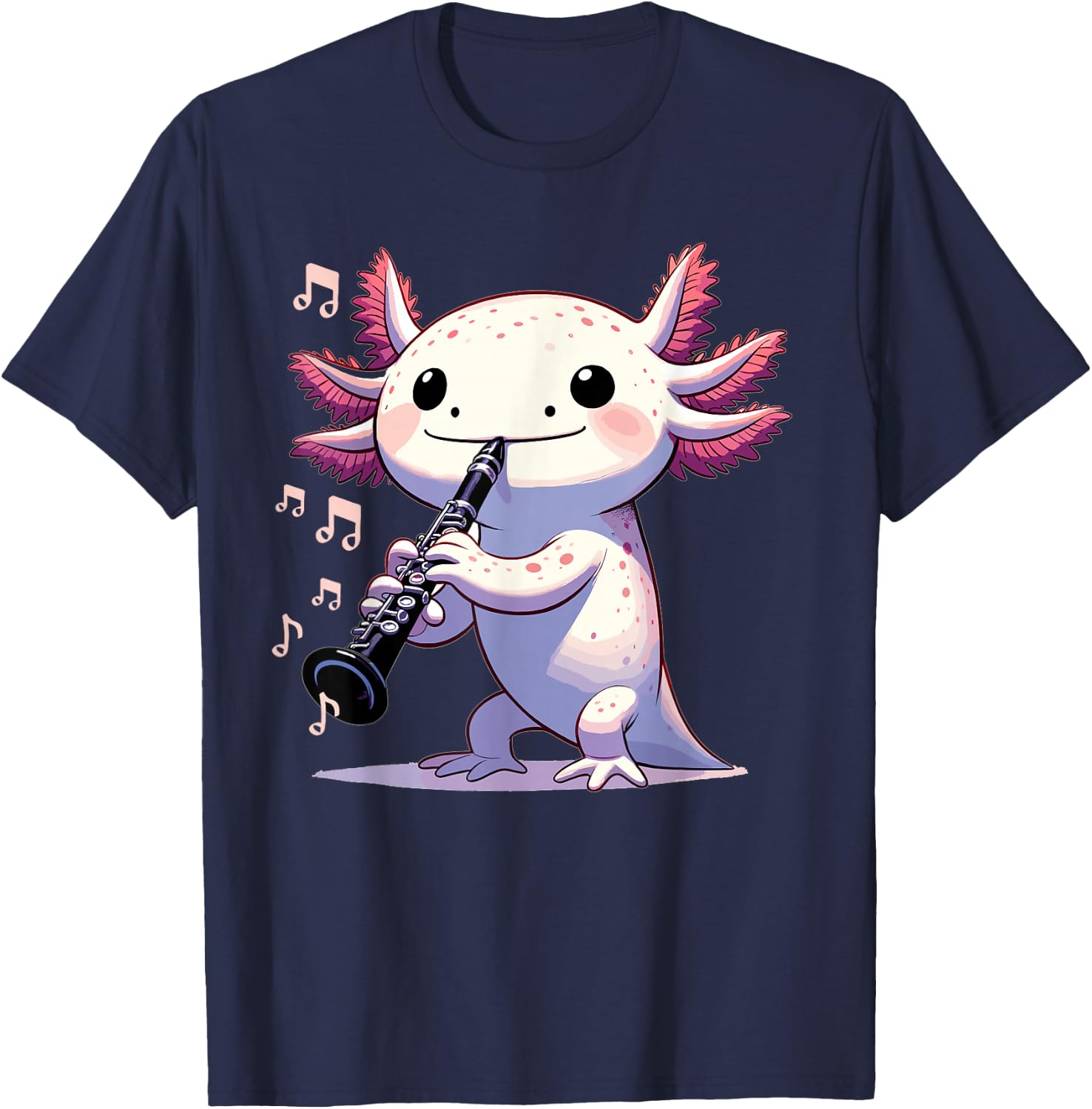 Cute Pink Kawaii Axolotl Playing Clarinet T-Shirt - T-Shirt | Navy