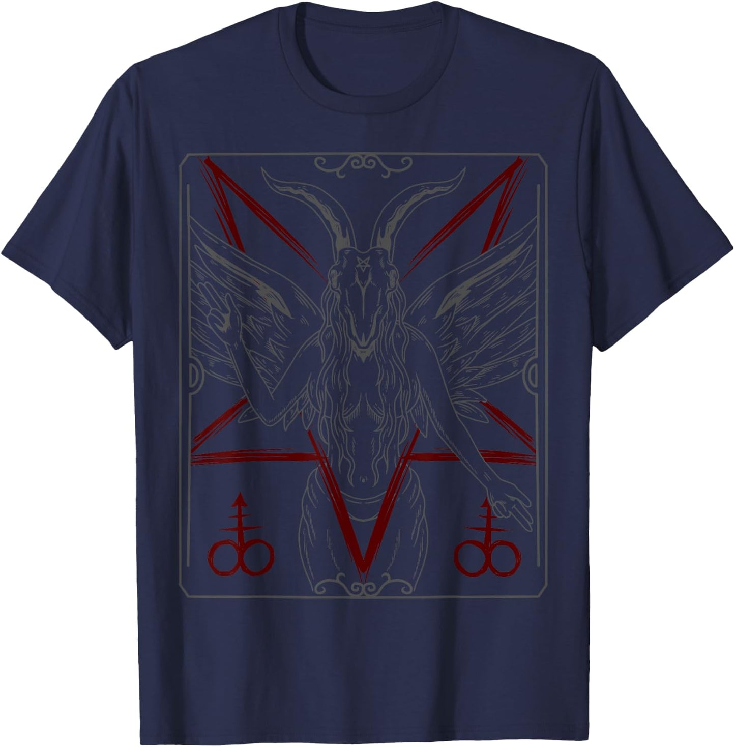 Lucifer Sigil Skeleton Goat Occult Gothic Baphomet Satanic T-Shirt - T-Shirt | Navy