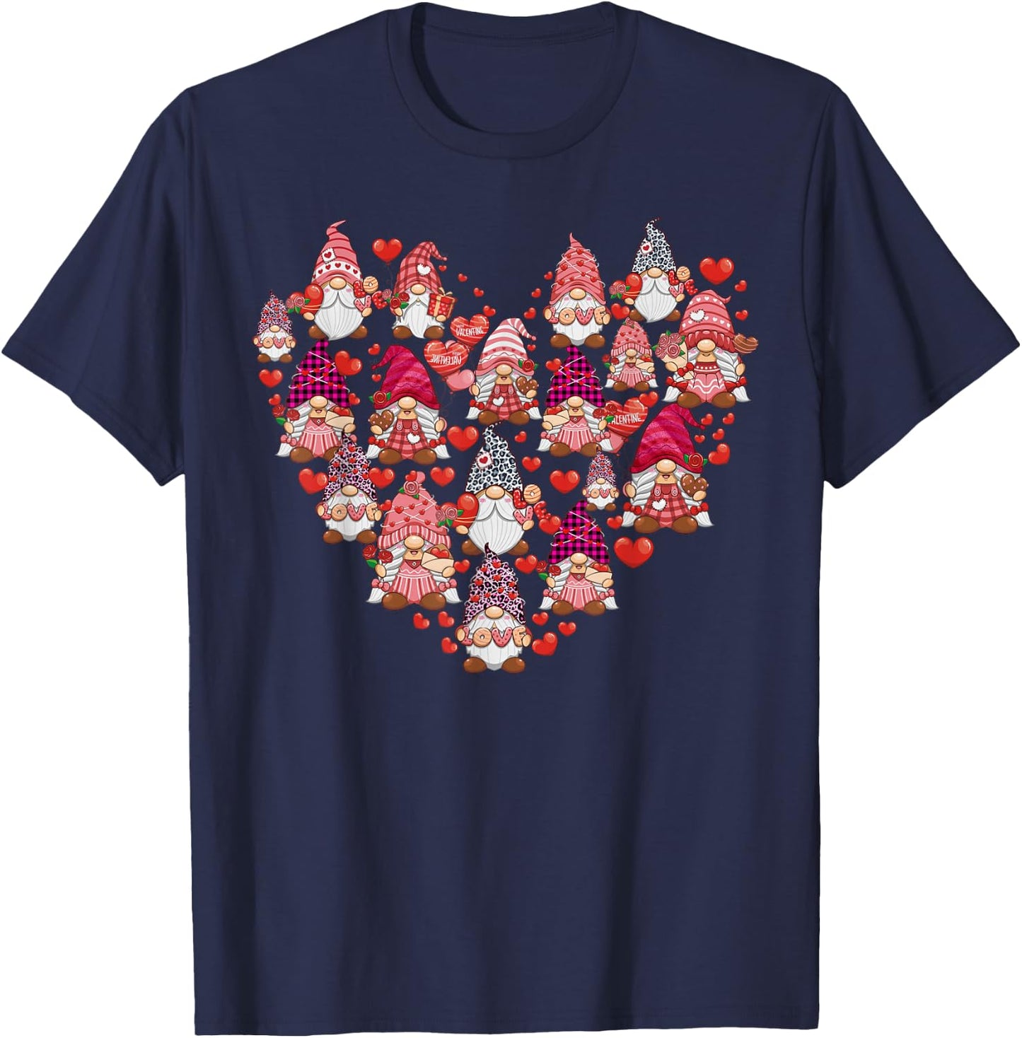 LOVE Gnomes Heart Matching Couple Men Women Valentines Plaid T-Shirt - T-Shirt | Navy