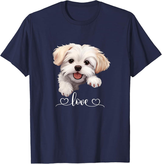 Maltese Love – Cute Small Dog Lover Gift T-Shirt - T-Shirt | Navy