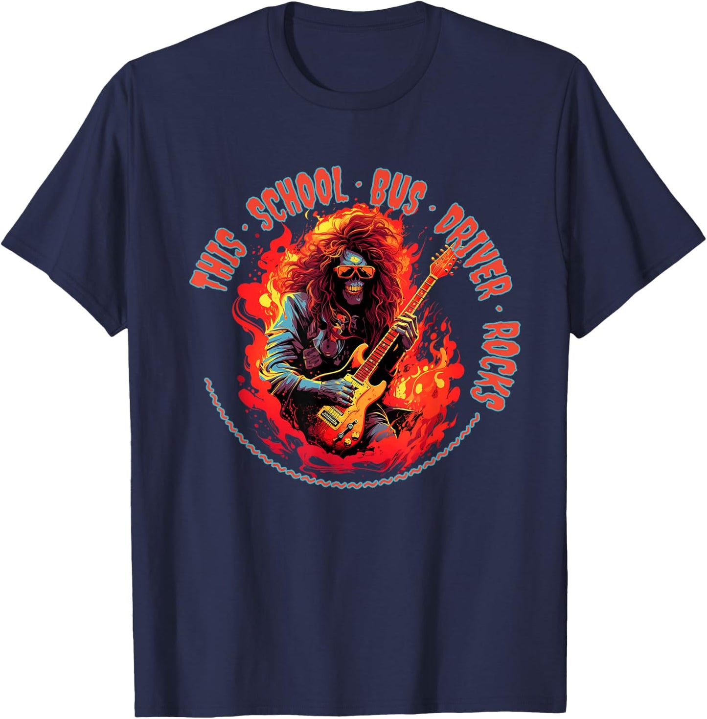 This School Bus Driver Rocks Funny Musician T-Shirt - T-Shirt | Navy
