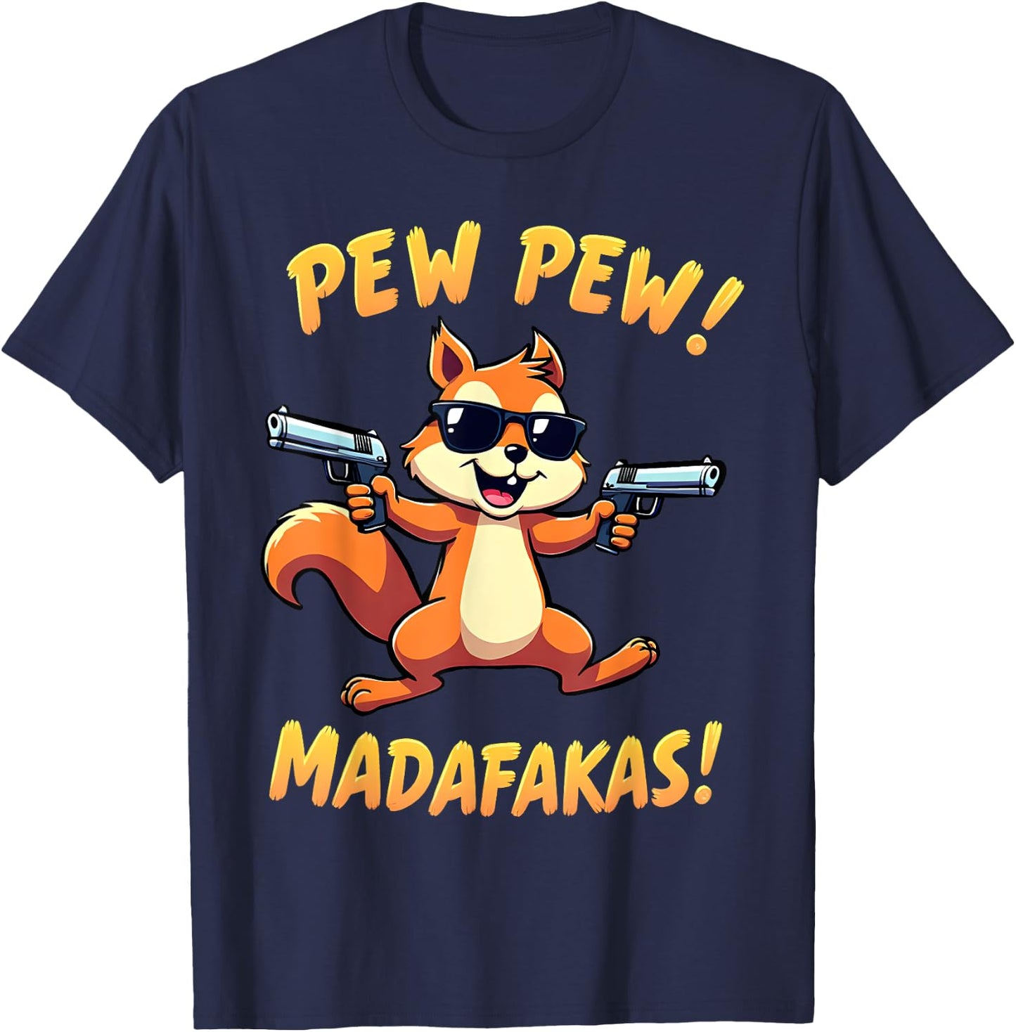 Funny Squirrel with Sunglasses – Cartoon with Guns T-Shirt - T-Shirt | Navy