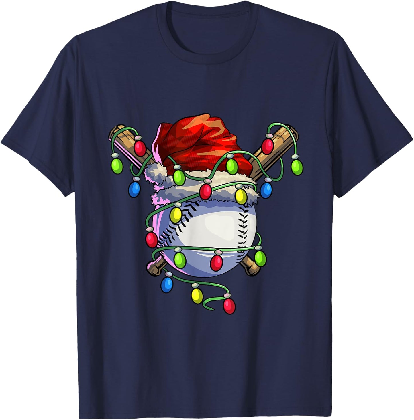 Christmas Baseball Xmas Christmas Lights Baseball Player T-Shirt - T-Shirt | Navy