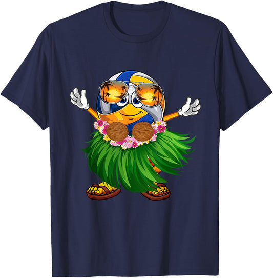 Cute Hawaiian Volleyball Ball Tropical Beach Summer Vacation T-Shirt - T-Shirt | Navy