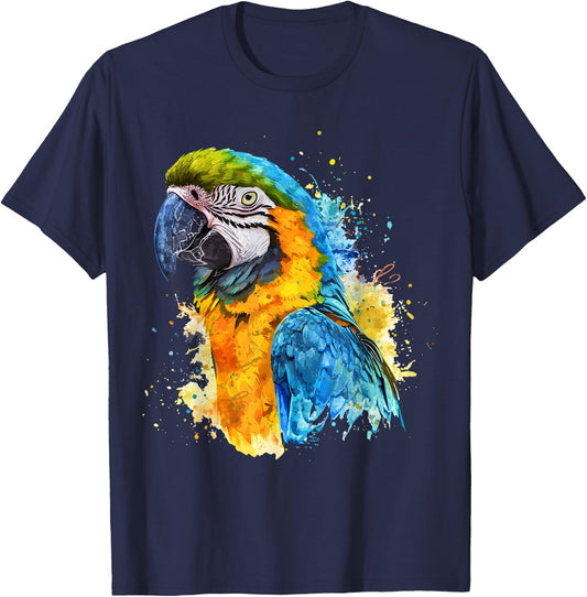 Lustige Papageien Geschenke Papagei DEILLUM Colorful Parrot Watercolor für Erwachsene, Papageienliebhaber, , Kurzarm, S, Multicolored, Frühling, Sommer T-Shirt - T-Shirt | Navy