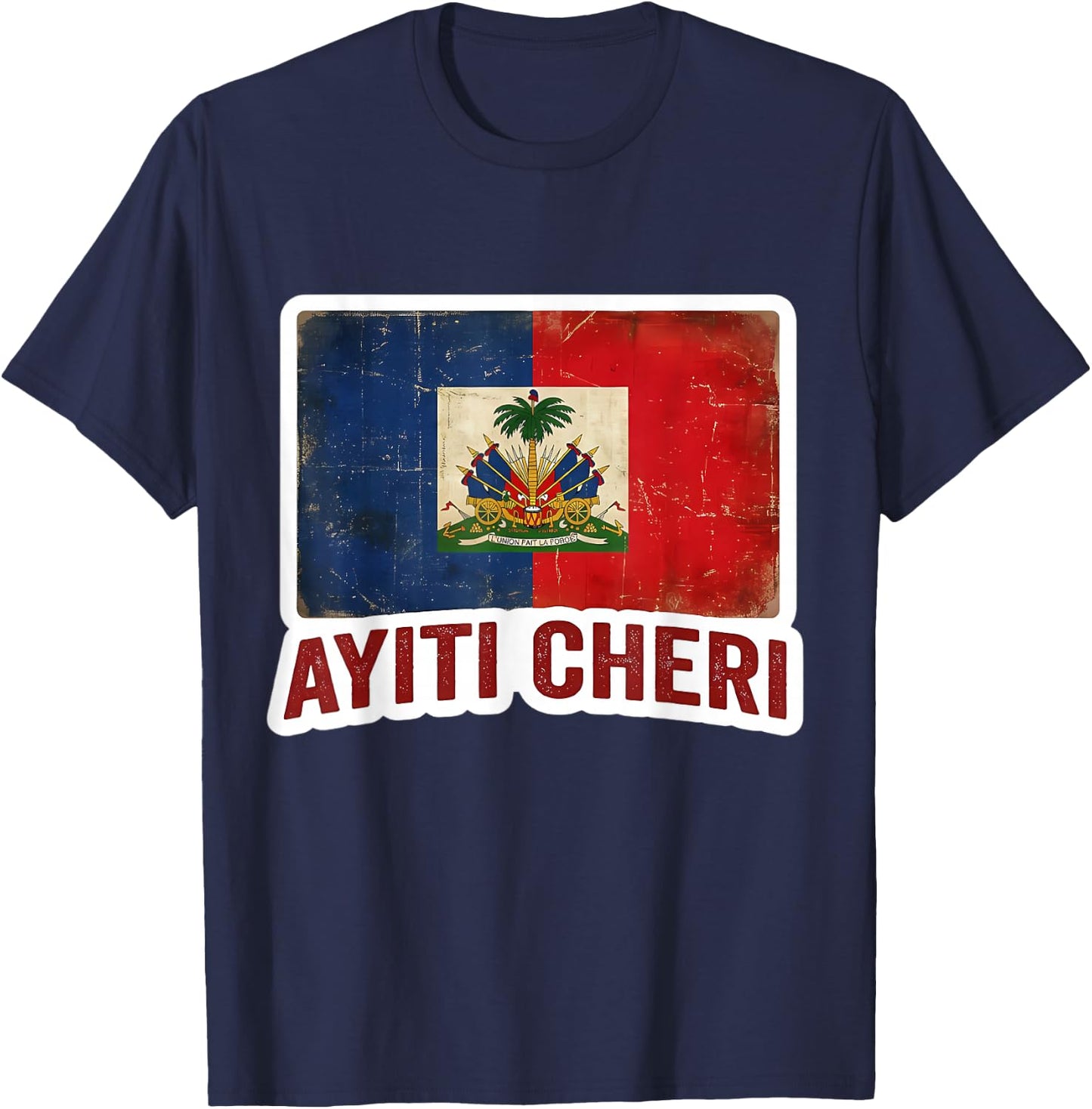 Vintage Haiti Flag Day Ayiti Cheri Proud Haitian Distressed T-Shirt - T-Shirt | Navy