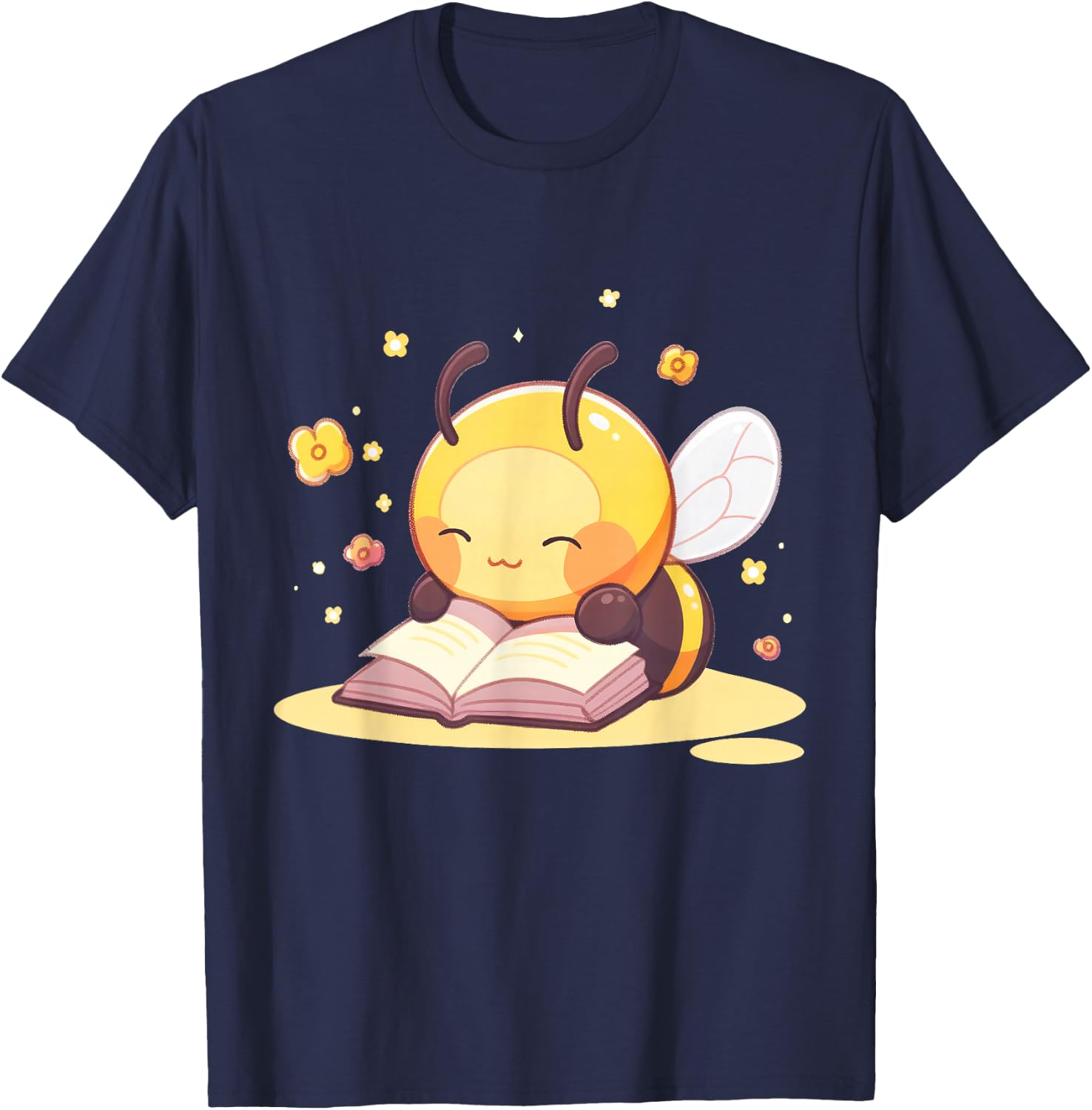 Cute Bee Reading A Book T-Shirt - T-Shirt | Navy