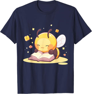Cute Bee Reading A Book T-Shirt - T-Shirt | Navy