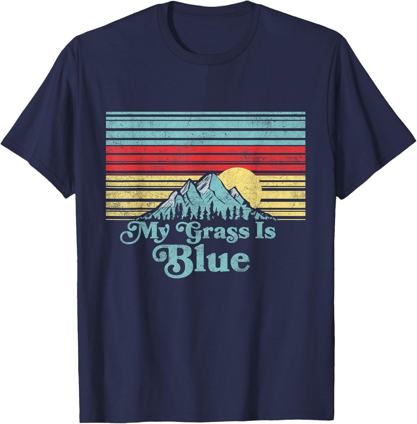 My Grass is Blue - Bluegrass Fan Retro Mountains T-Shirt - T-Shirt | Navy