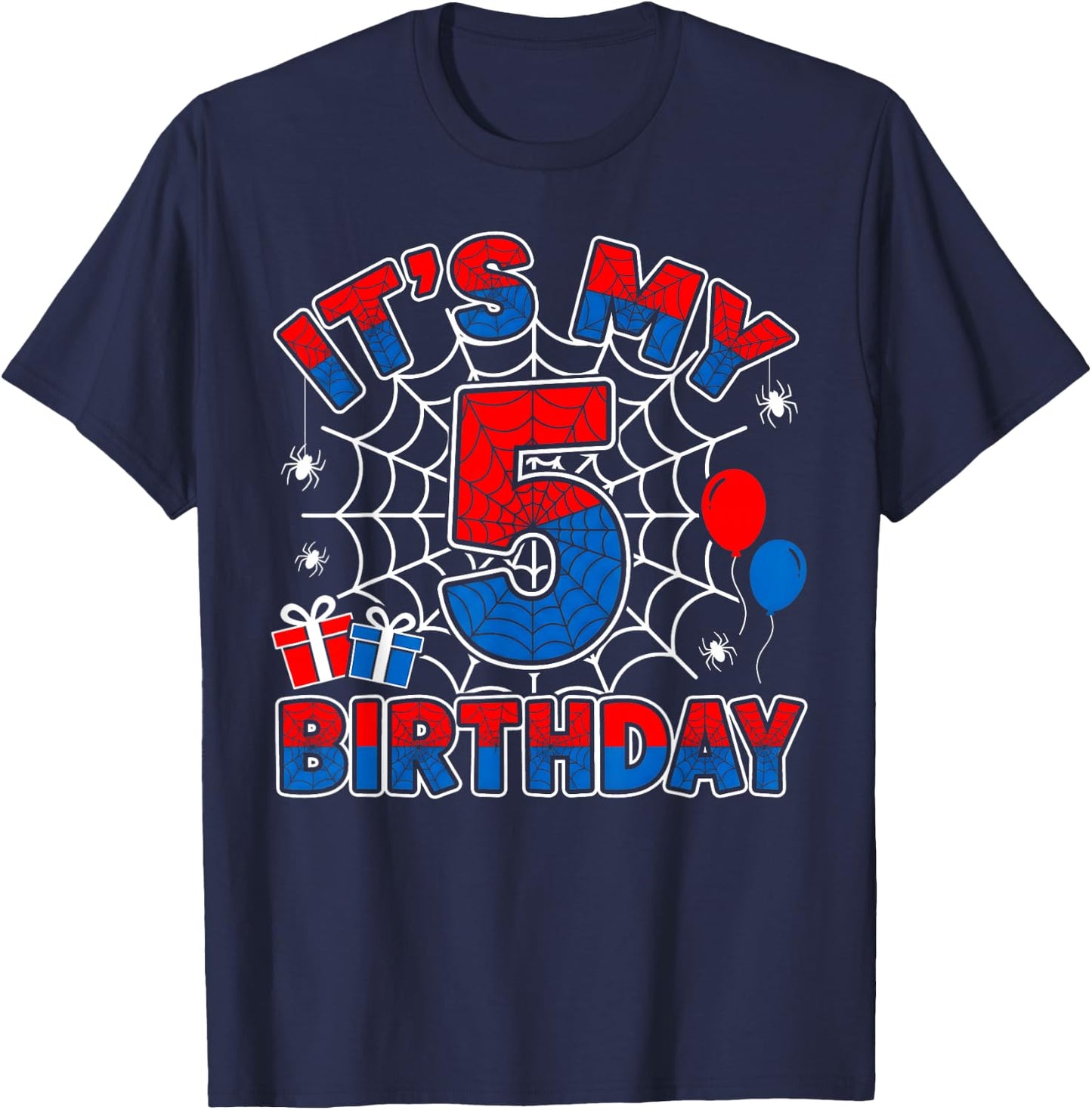 Its My 5th Birthday Boy 5 Year Old Spider Web Birthday Party T-Shirt - T-Shirt | Navy