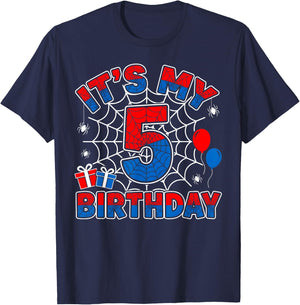 Its My 5th Birthday Boy 5 Year Old Spider Web Birthday Party T-Shirt - T-Shirt | Navy