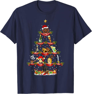 Funny Pirate Xmas Lighting Pirate Christmas Tree T-Shirt - T-Shirt | Navy