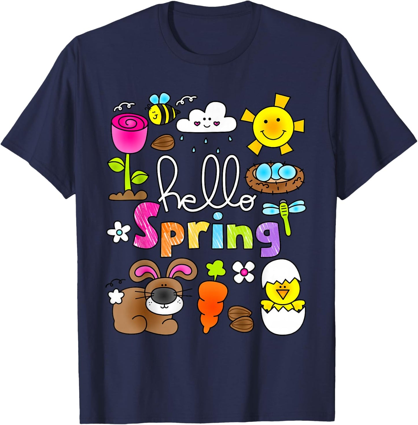 Hello Spring and Easter Day 2026 Bunny Hello Spring Toddler T-Shirt - T-Shirt | Navy
