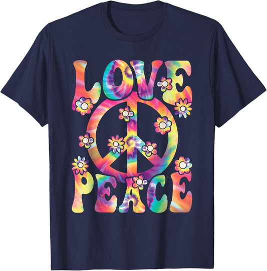 60s 70s Hippie Love Peace Groovy Party Outfit Retro , black T-Shirt - T-Shirt | Navy