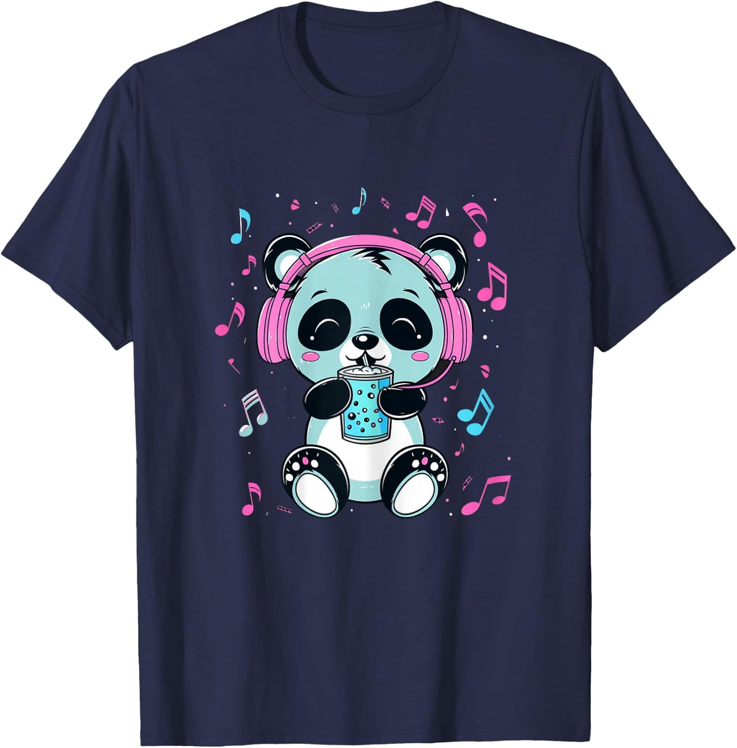 Panda Boba Tea Music K-Pop Cute Kawaii Children and Girls T-Shirt - T-Shirt | Navy