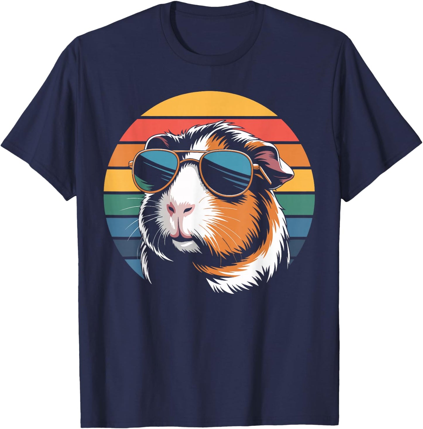 Retro Guinea Pig Sunglasses Flag Guinea Pig T-Shirt - T-Shirt | Navy