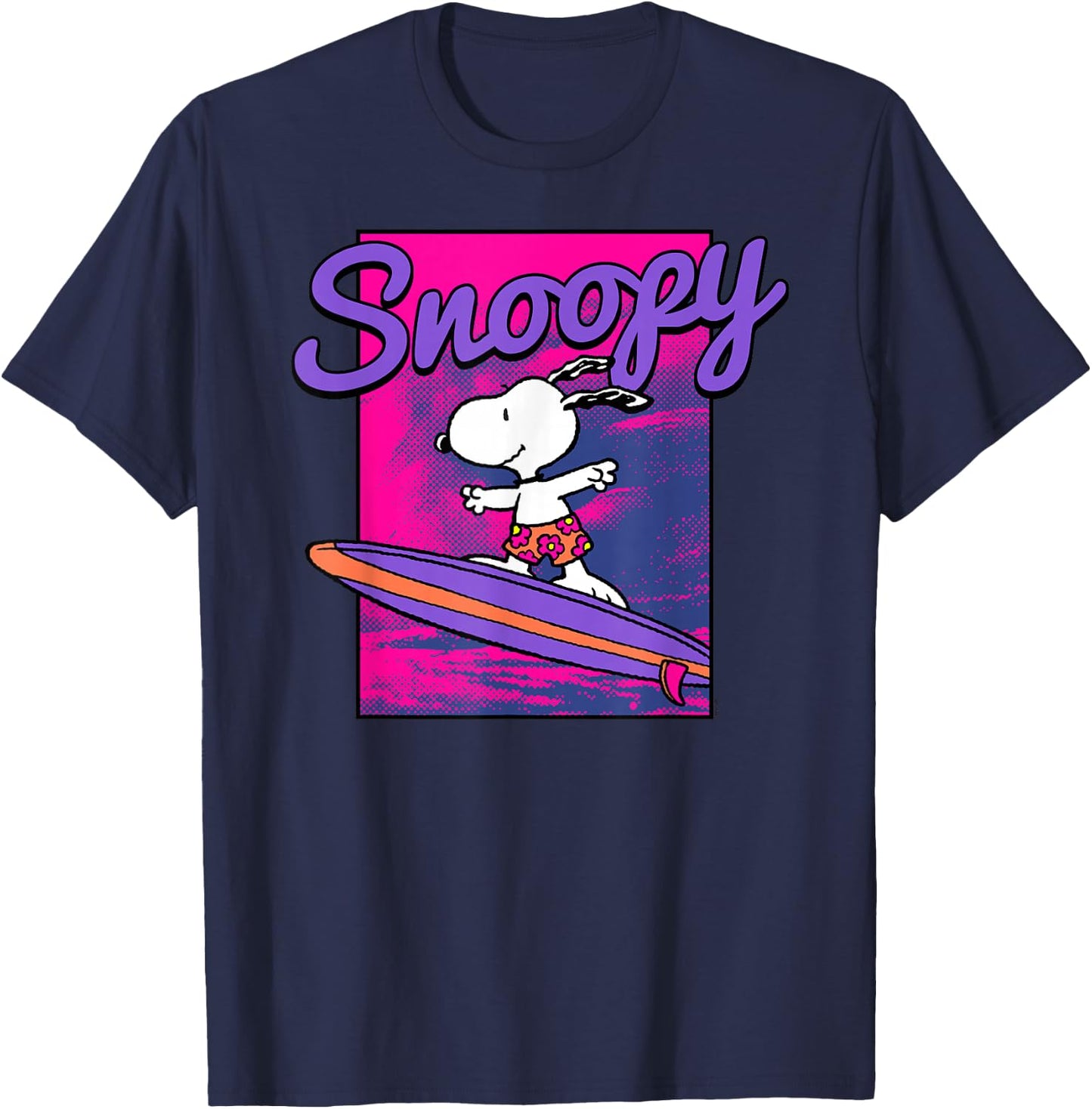 Peanuts Neon Surfing Snoopy T-Shirt - T-Shirt | Navy