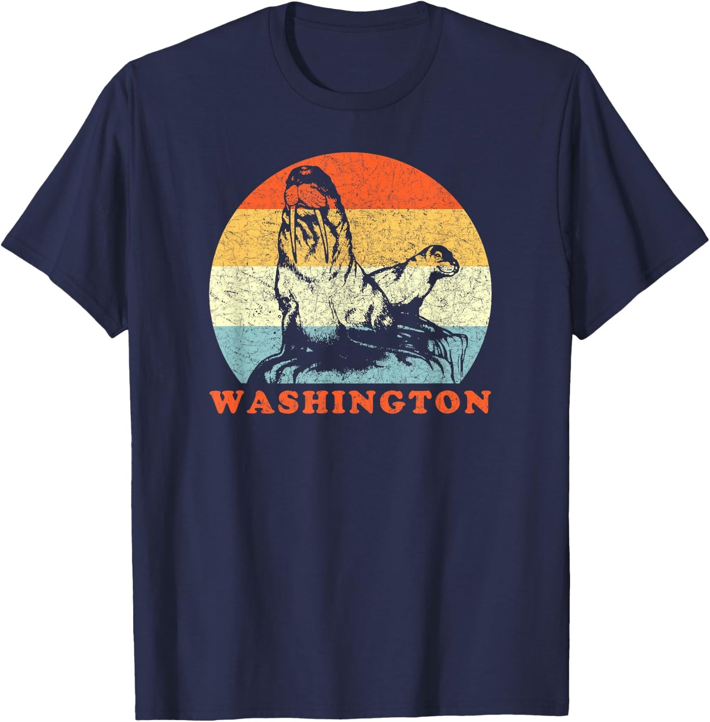 Washington Vintage Vacation Walrus & Seal T-Shirt - T-Shirt | Navy