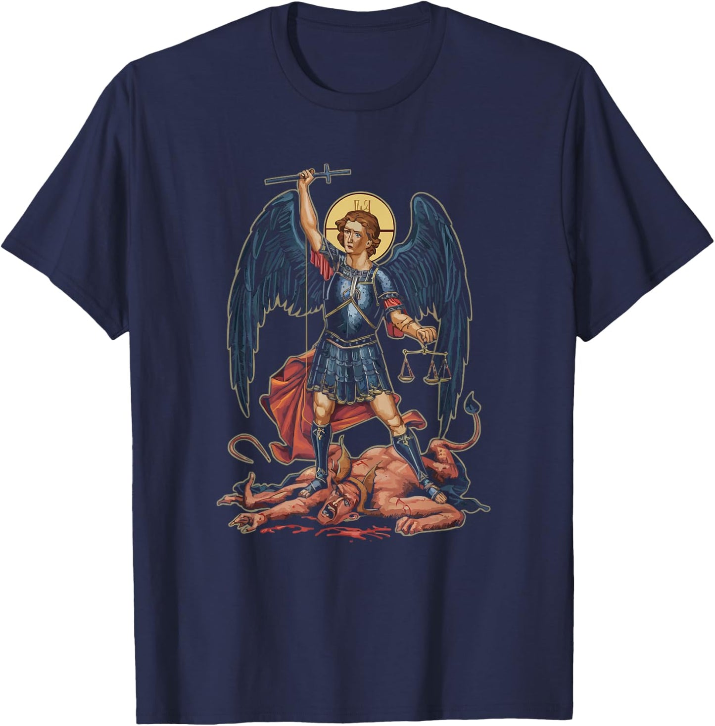 Archangel Catholic Religion Christianity Guardian Angel T-Shirt - T-Shirt | Navy
