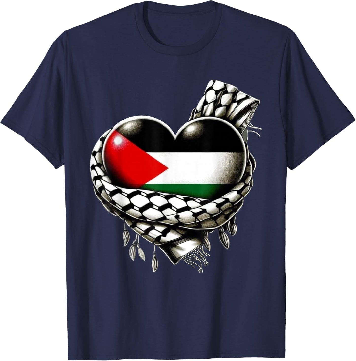 Palestinian Flag Heart Shaped Keffiyeh Palestine T-Shirt - T-Shirt | Navy