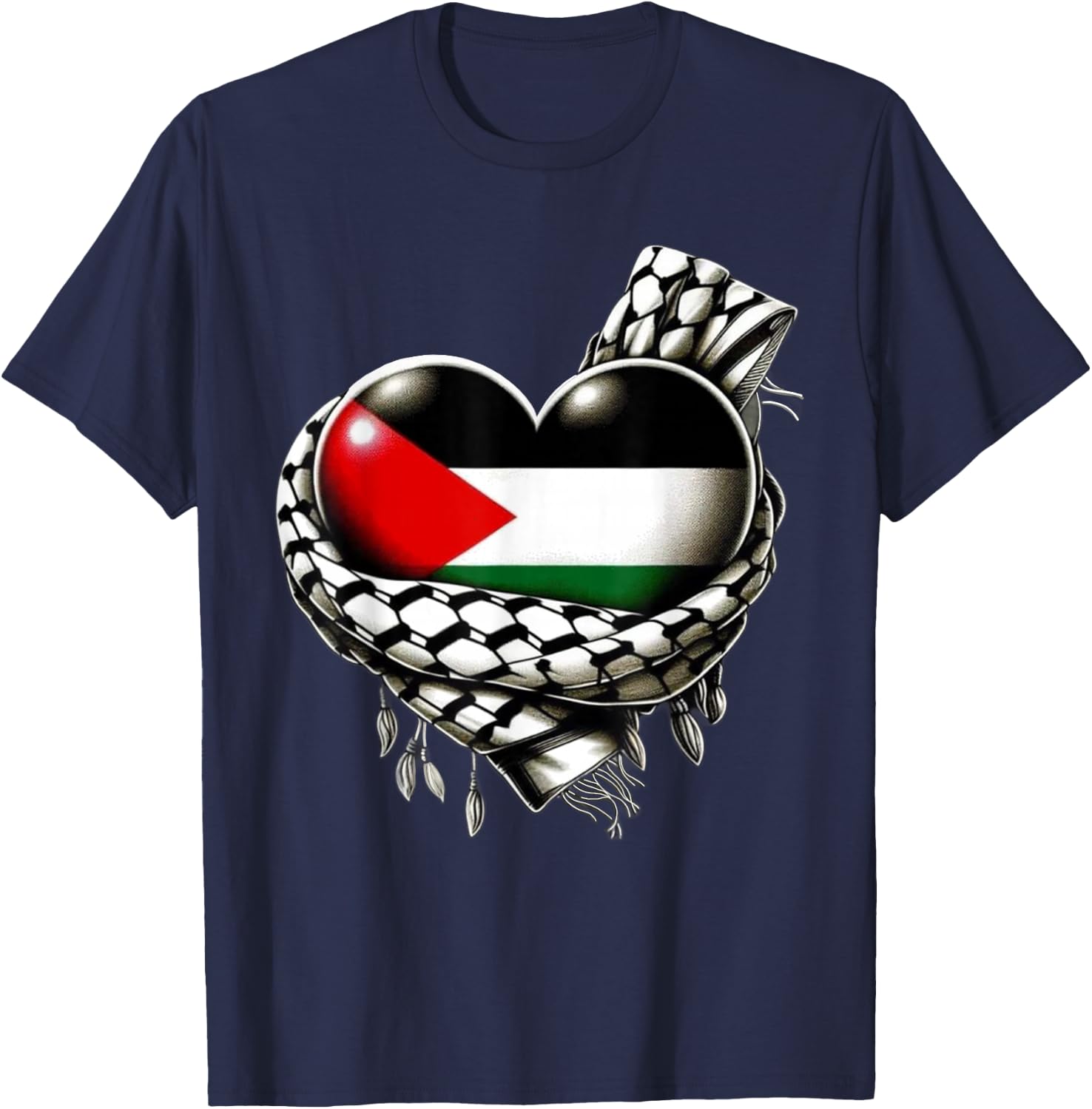 Palestinian Flag Heart Shaped Keffiyeh Palestine T-Shirt - T-Shirt | Navy