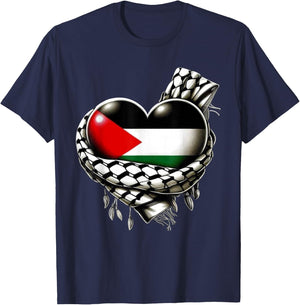 Palestinian Flag Heart Shaped Keffiyeh Palestine T-Shirt - T-Shirt | Navy