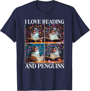 Penguin Love Reading And Penguins Child Book Lover T-Shirt - T-Shirt | Navy