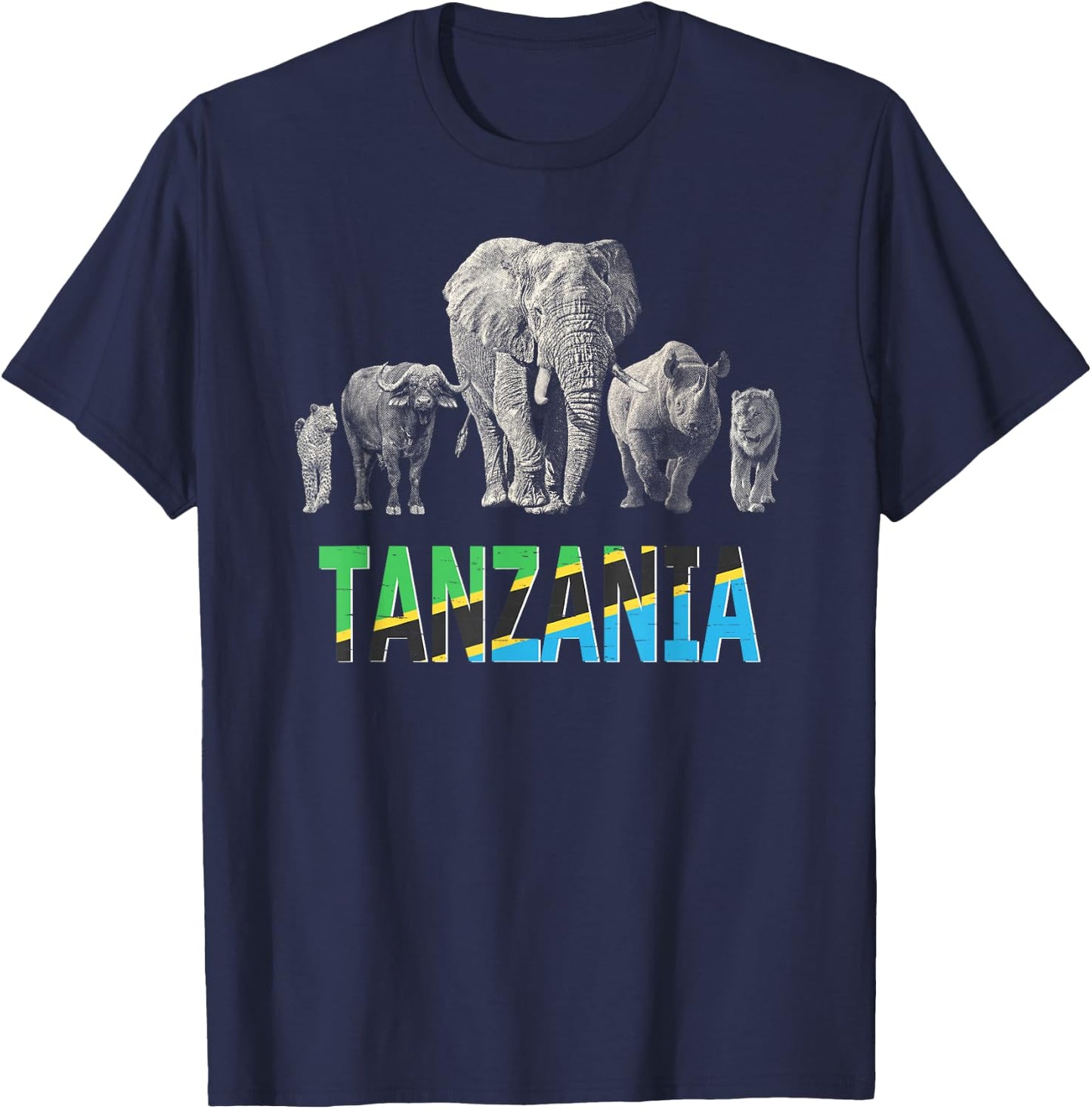 Big 5 Africa Wildlife Design for Tanzania Safari T-Shirt - T-Shirt | Navy