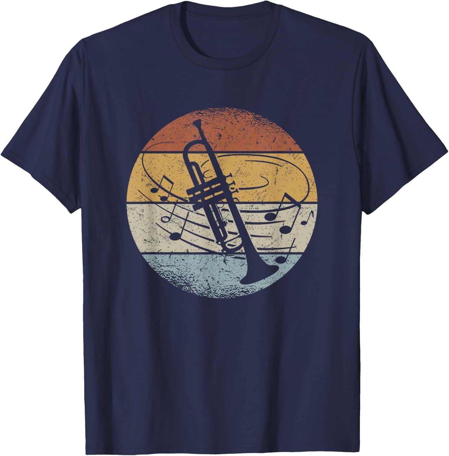 Trumpet Player Orchestra Musician Notes Retro Trumpet , black T-Shirt - T-Shirt | Navy