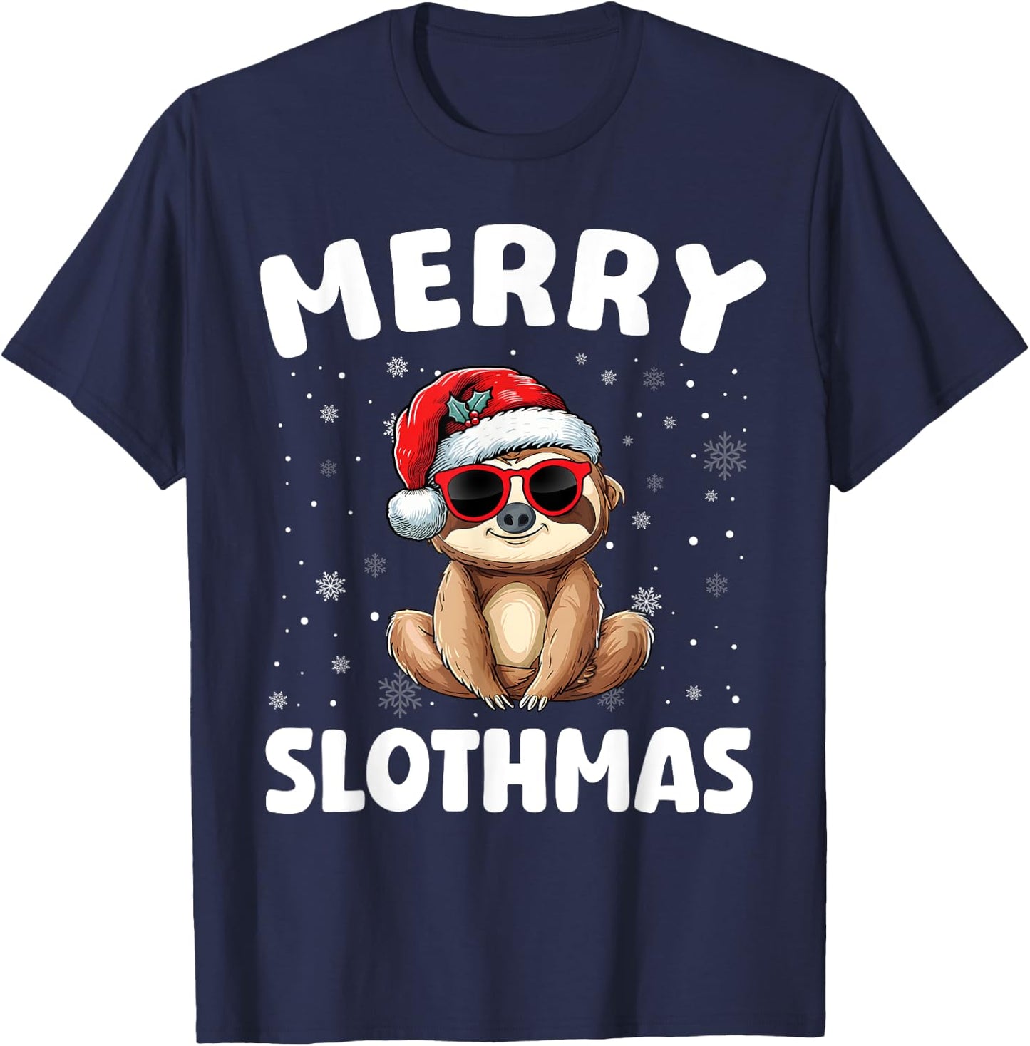 Merry Christmas Sloth Merry Slothmas Funny Boy Girl Kids T-Shirt - T-Shirt | Navy