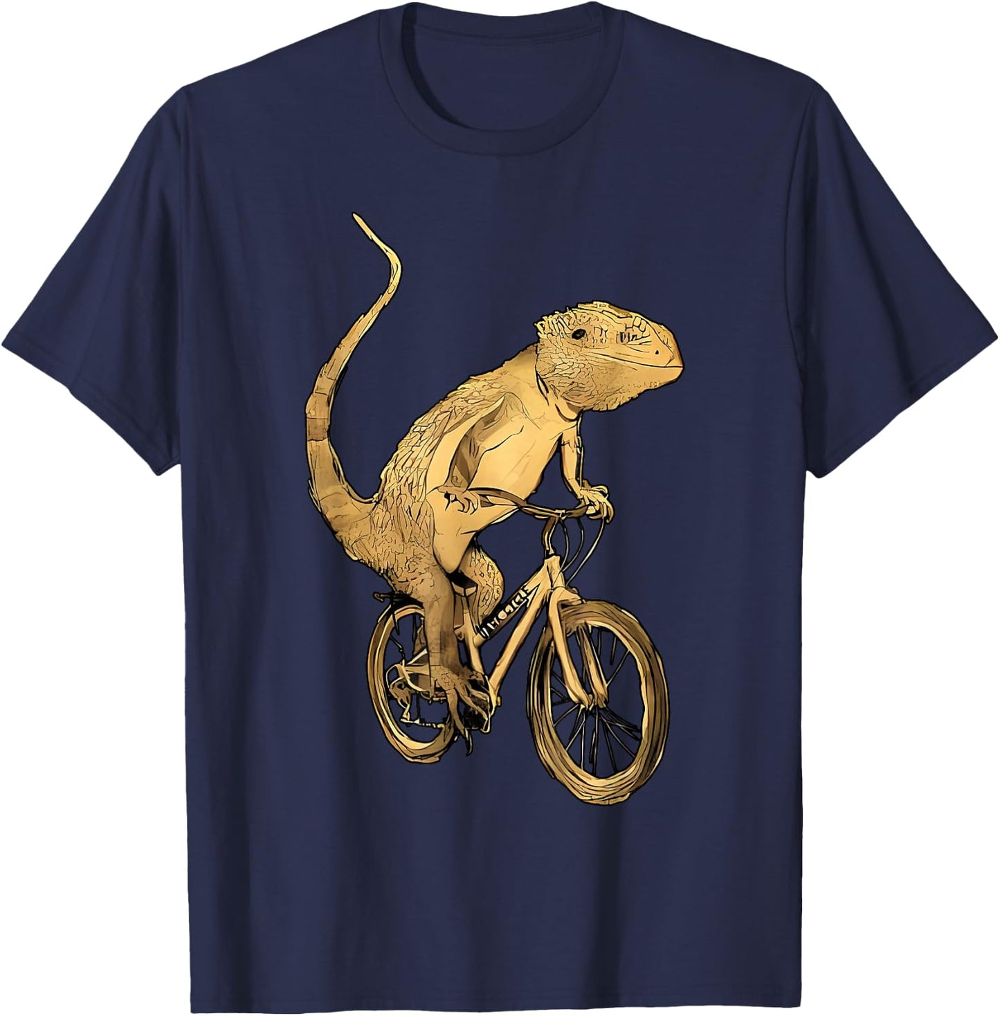 Bearded Dragon Lizard Gecko Pet Reptile On A Bicycle T-Shirt - T-Shirt | Navy