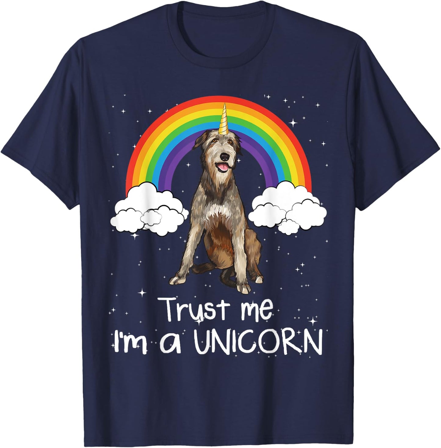 Rainbow Irish Wolfhound Trust Me I'm A Unicorn Dog Men Women T-Shirt - T-Shirt | Navy