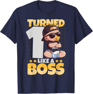 Baby 1st Birthday Boy Girl 1 Year Like a Boss Kids T-Shirt - T-Shirt | Navy
