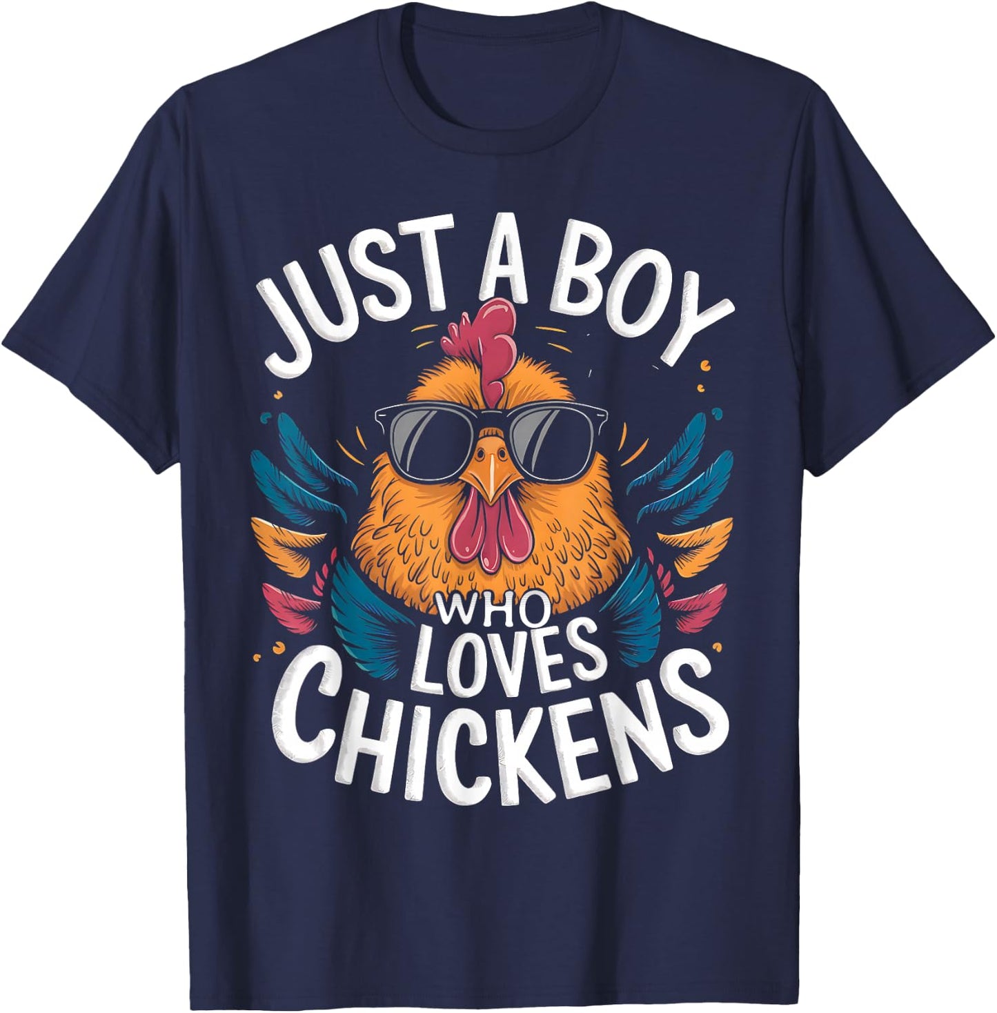 Just a Boy Who Loves Chickens Bird Farm Animal Lover Kids T-Shirt - T-Shirt | Navy
