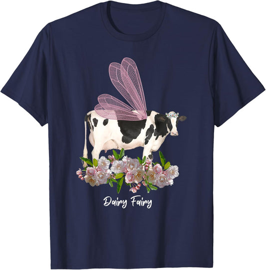 Dairy Fairy Cow Lover Holstein Milk Farmer Farm Cute Floral T-Shirt - T-Shirt | Navy