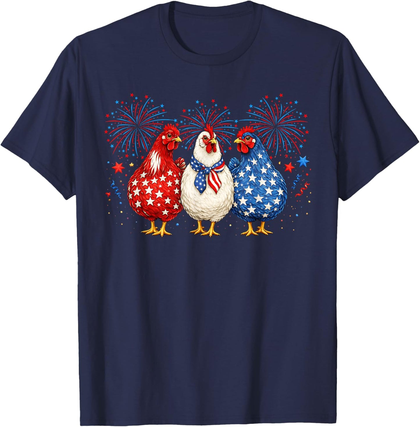 4th of July Patriotic Chicken Farmer Fireworks USA Women Men T-Shirt - T-Shirt | Navy