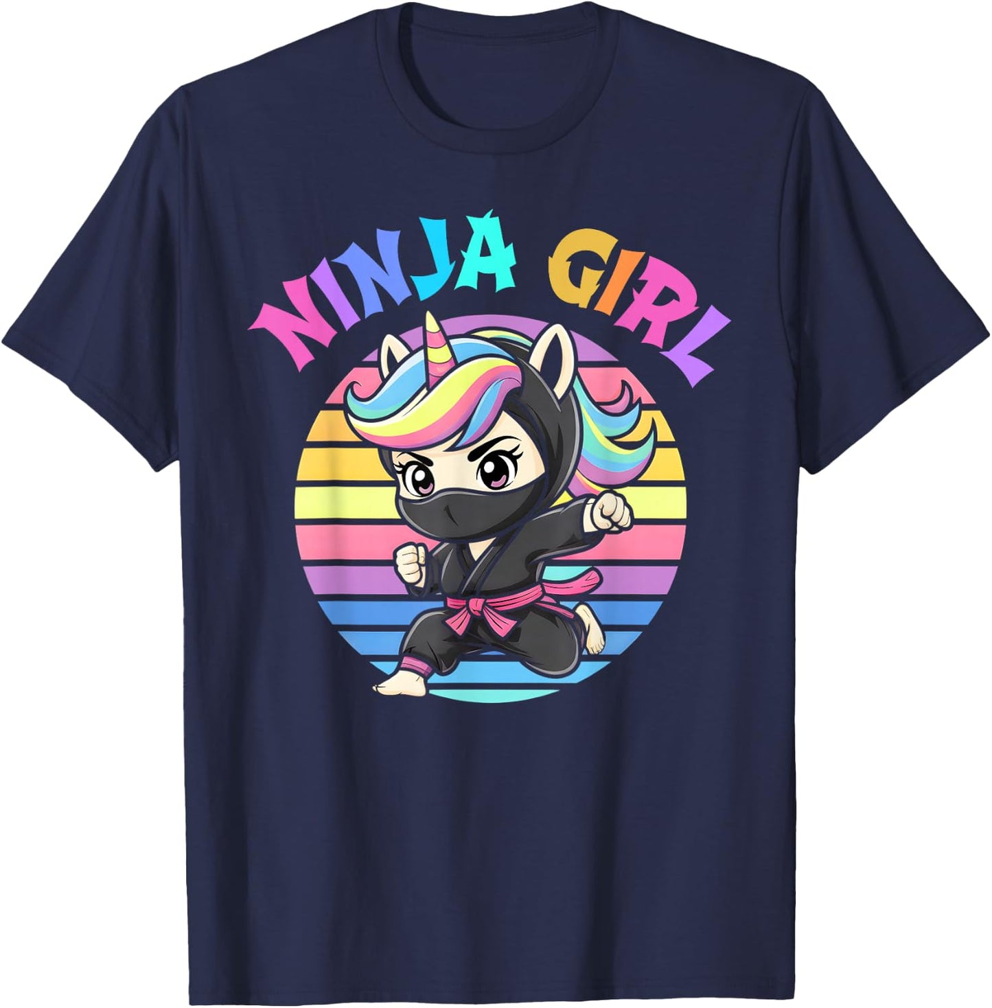 Kawaii NINJA GIRL Spy Unicorn Rainbow Kindergarten Vibes T-Shirt - T-Shirt | Navy