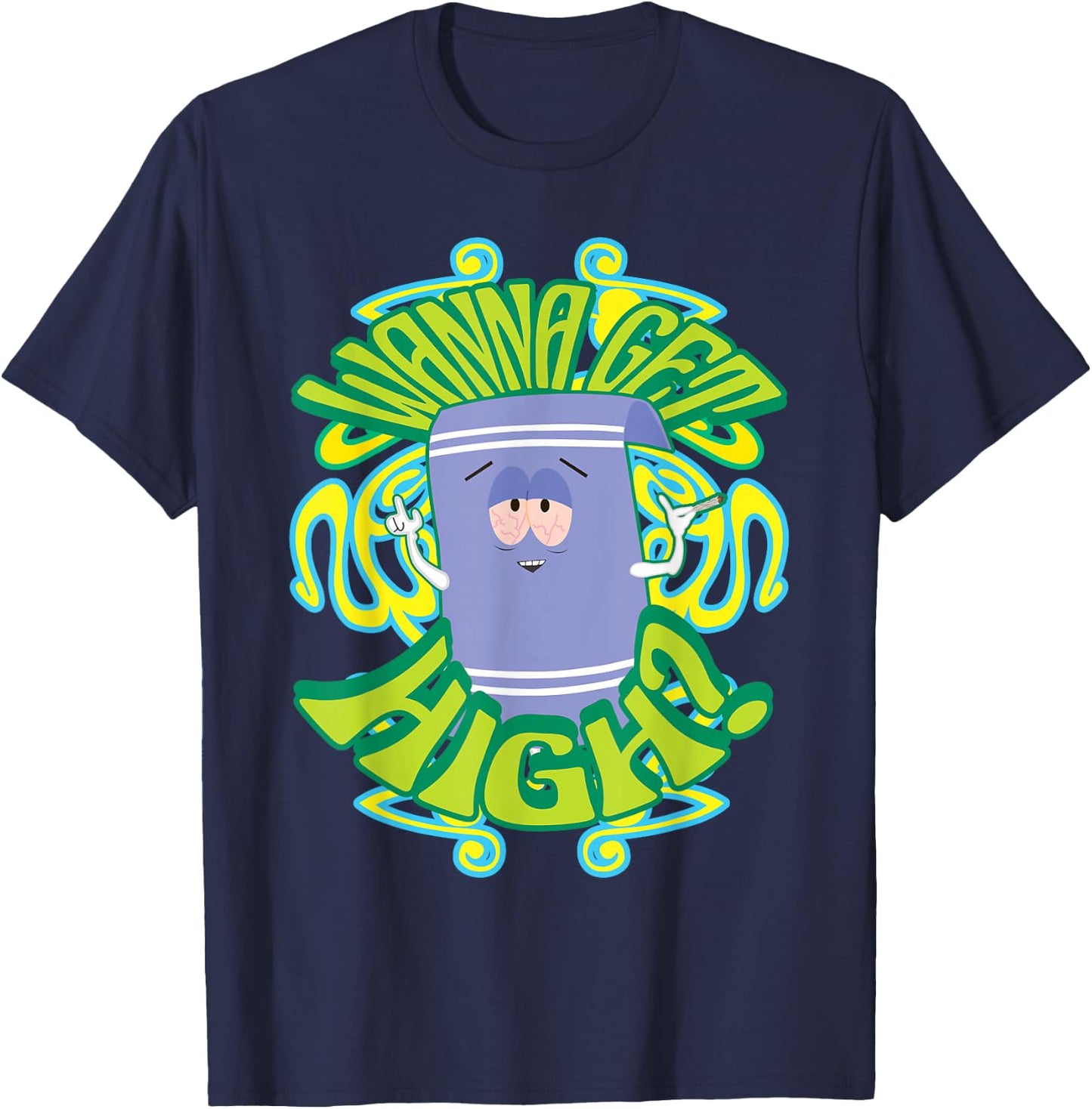 South Park Wanna Get High Towel , Black, S T-Shirt - T-Shirt | Navy