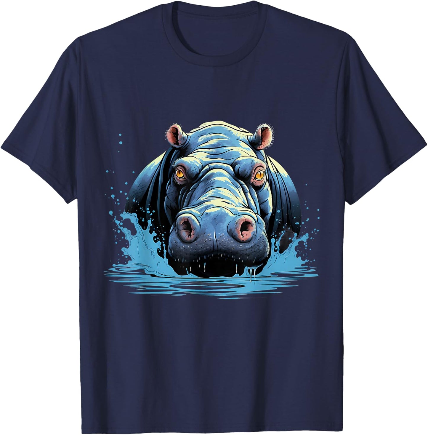 Hippo Portrait Hippopotamus Motif Artwork Wildlife Safari T-Shirt - T-Shirt | Navy