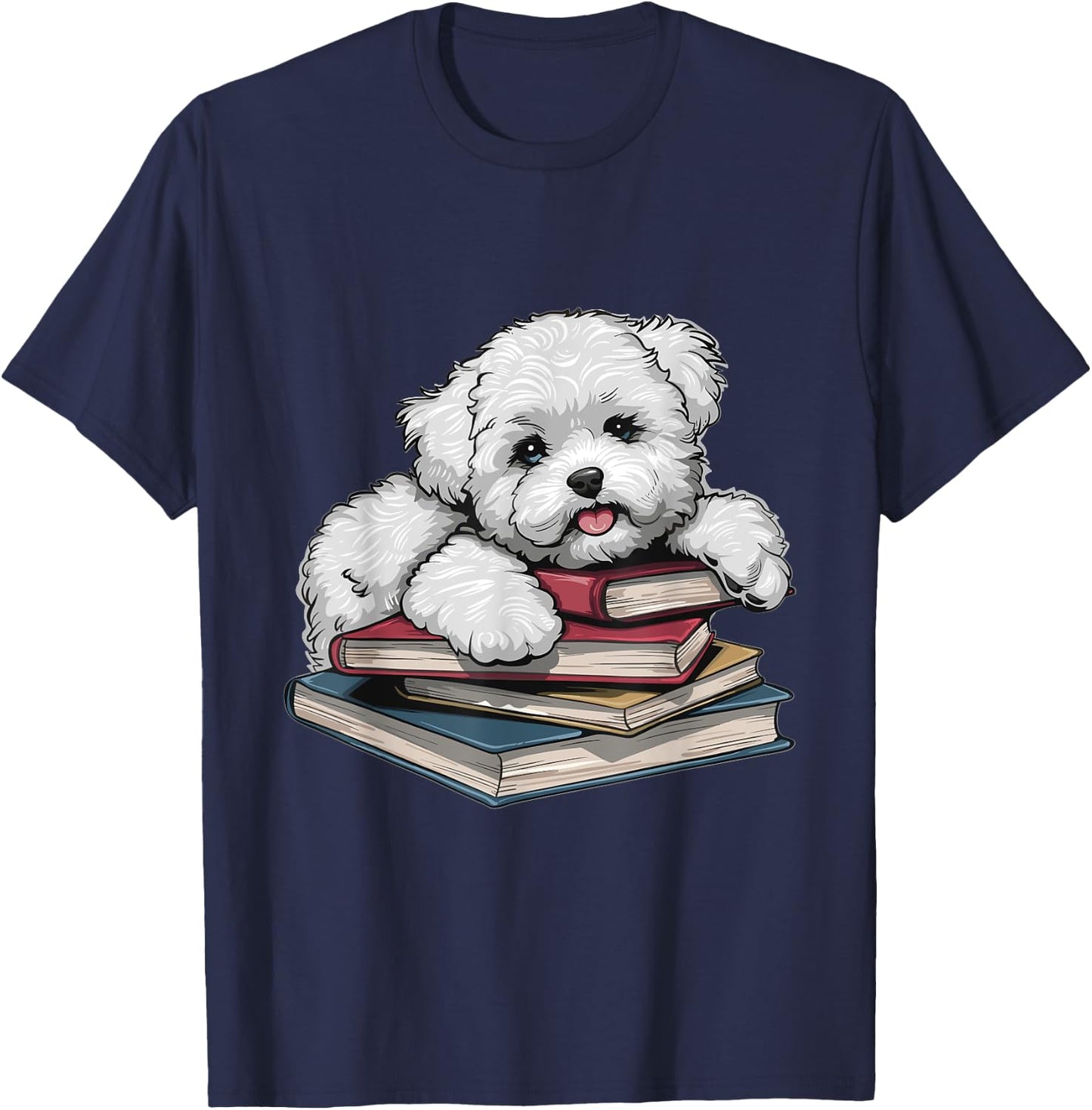 Bichon Frise Books Reading Dog Breed Graphic Women Kids T-Shirt - T-Shirt | Navy