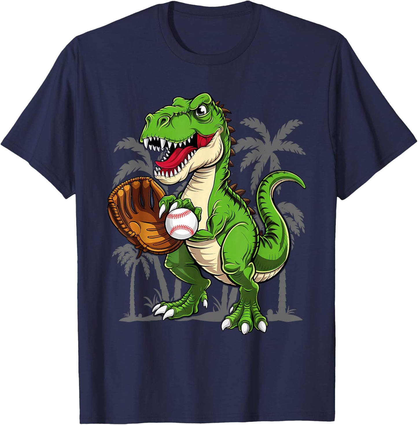 Kids Dinosaur Baseball Cute T-Rex Sports Player Fan Boys Kid T-Shirt - T-Shirt | Navy