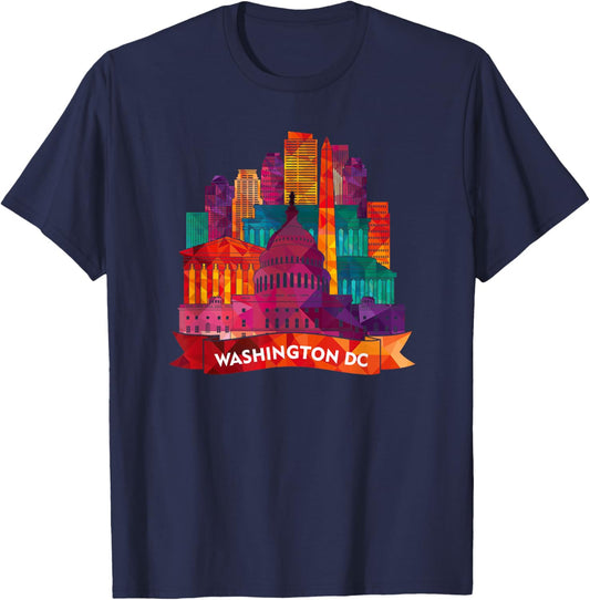 Washington DC USA Capital Landmarks Art Souvenir T-Shirt - T-Shirt | Navy