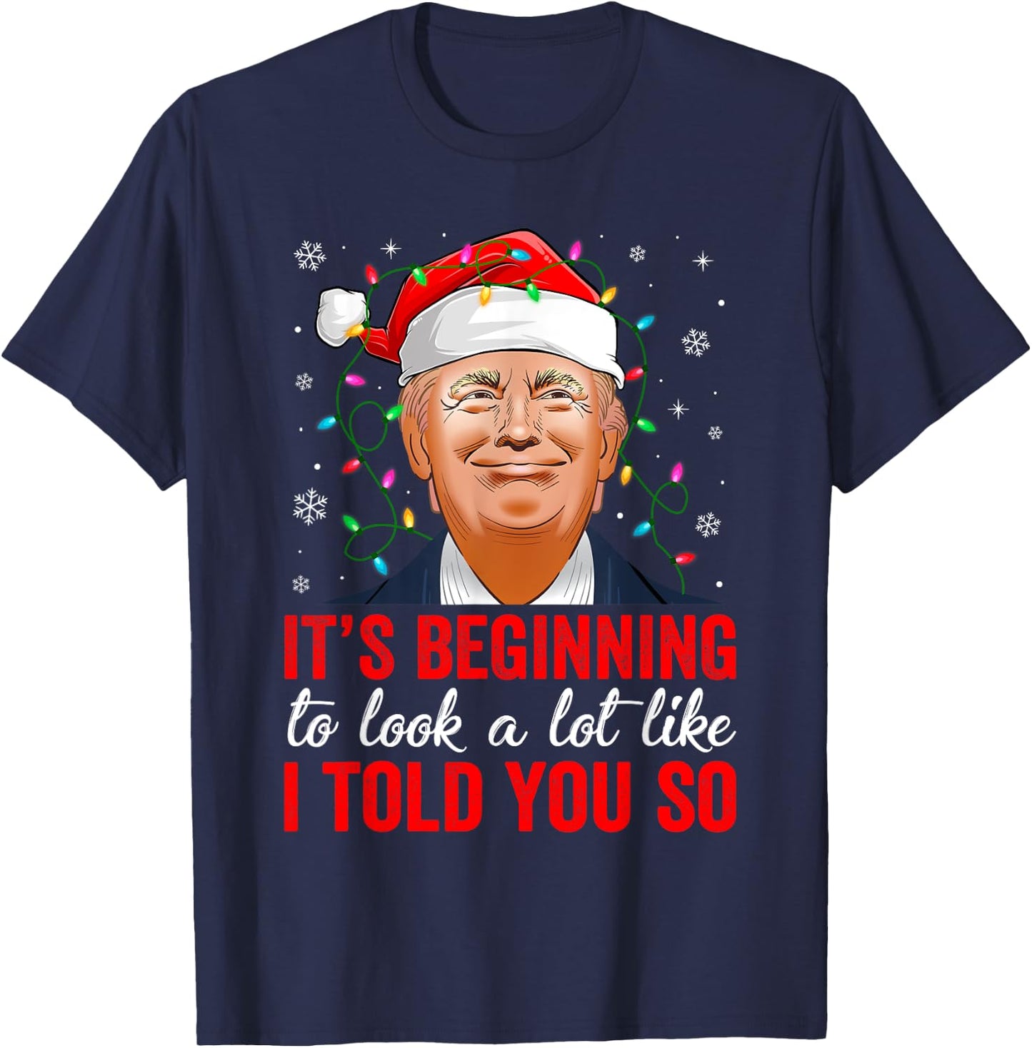 Funny Trump Christmas Lights Santa Hat Xmas - Adults - Black - Small - - Cotton 65% Polyester 35% T-Shirt - T-Shirt | Navy