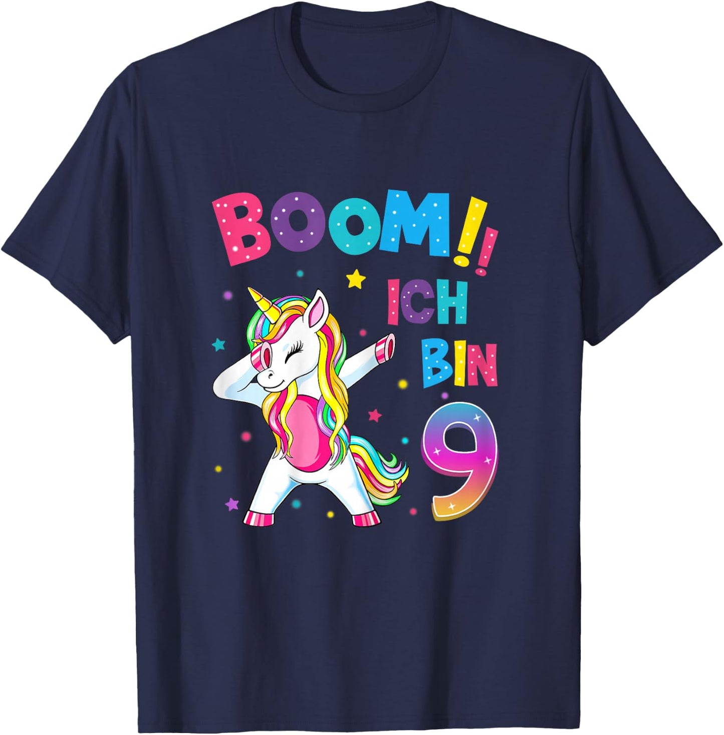 9 Birthday Girl 9 Years Dancing Funny Unicorn , black T-Shirt - T-Shirt | Navy