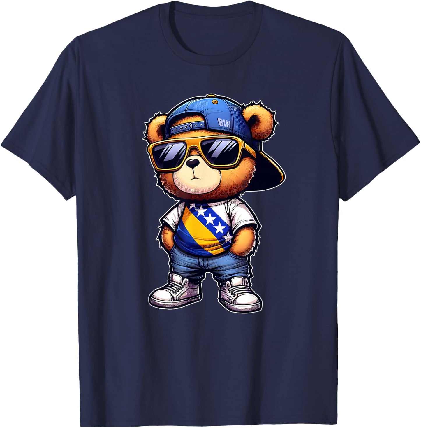 Balkan- und bosnische Geschenke Niedlicher Teddybär mit bosnischer Flagge Bosniens T-Shirt - T-Shirt | Navy